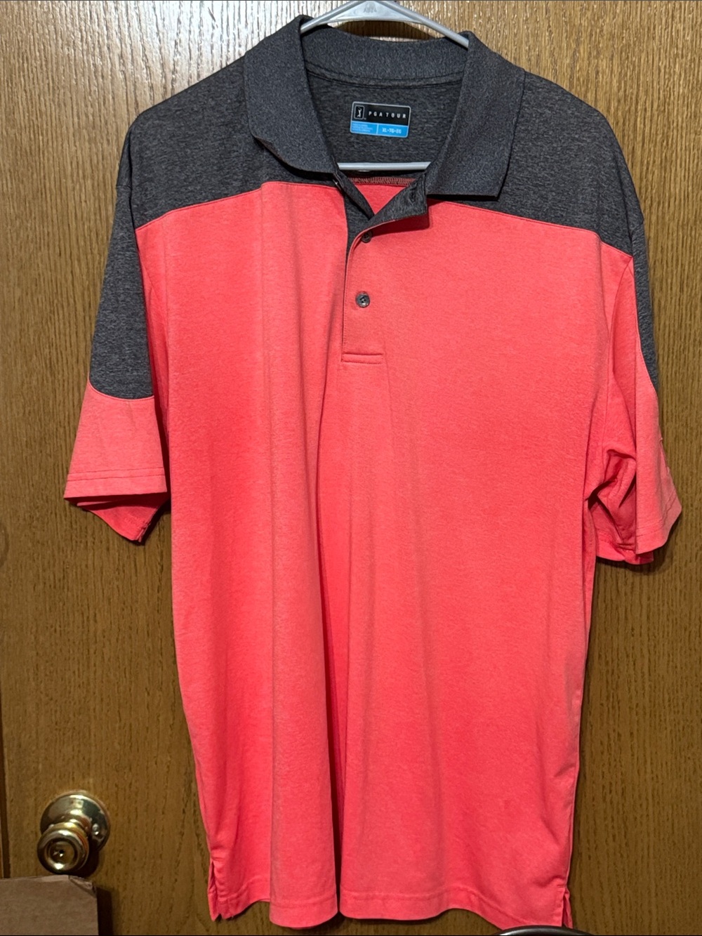 PGA Tour Coral and Charcoal Colorblock Polo